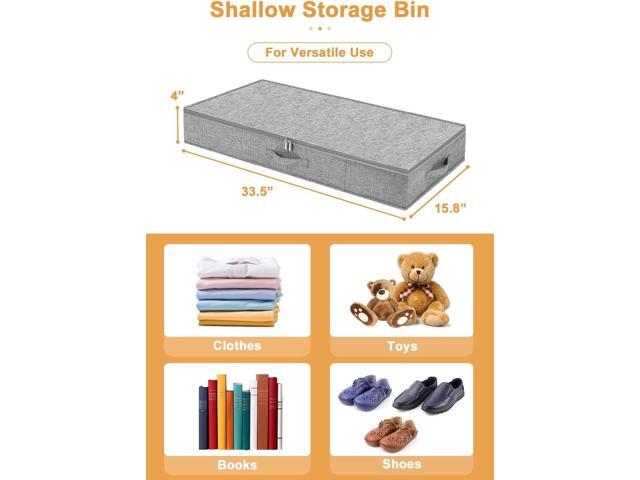 punemi Low Profile Under Bed Storage, 4 Inch Height Underbed Storage Containers With Sturdy Sidewalls & Bottom, Shallow Under Bed Organizer Clothes...