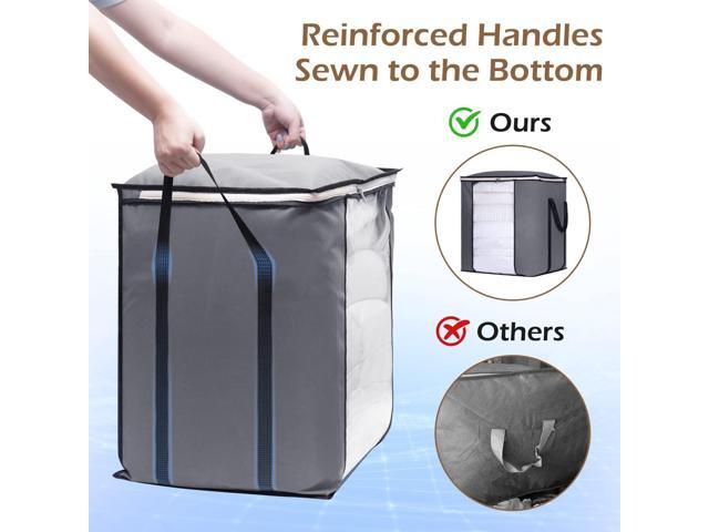SLEEPING LAMB 120L Extra Large Blanket Storage Bags Breathable Clothes Storage Containers for King Comforter Bedding Pillow Sheet, Grey, 2 Packs