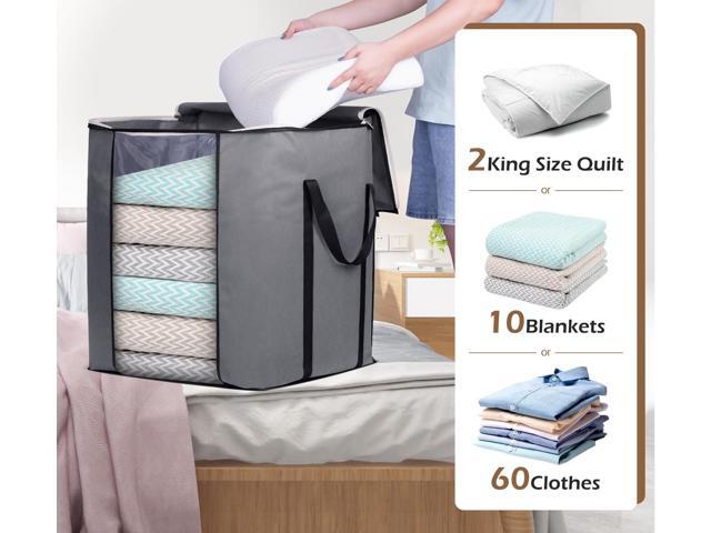 SLEEPING LAMB 120L Extra Large Blanket Storage Bags Breathable Clothes Storage Containers for King Comforter Bedding Pillow Sheet, Grey, 2 Packs