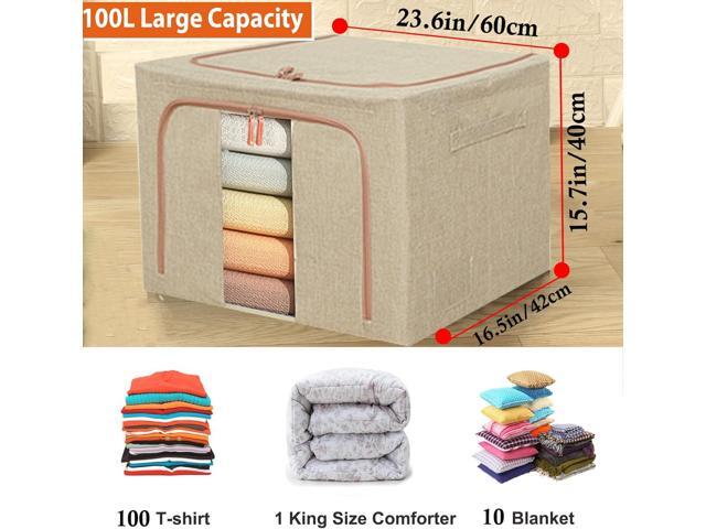 Large Storage Bags,Stackable Clothes Storage Bins with Hold Shape Metal Frame,Foldable Closet Organizer Containers with Zipper,Clear Window,Thick...