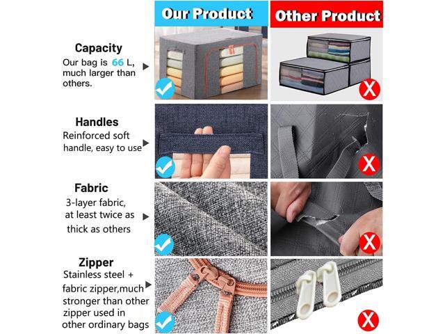 Large Storage Bags,Stackable Clothes Storage Bins with Hold Shape Metal Frame,Foldable Closet Organizer Containers with Zipper,Clear Window,Thick...