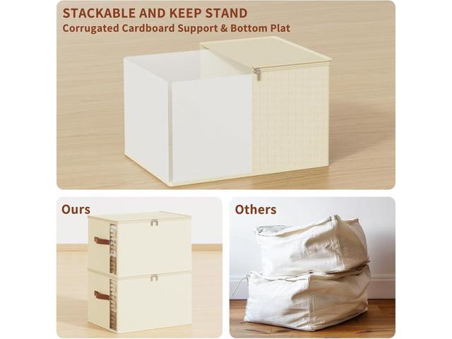 Clothes Storage Bins with Sturdy Frames, Foldable Fabric Clothing Organizer Box for Moving, Sweater Storage Cube with Lids and Zipper, Linen Closet...
