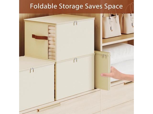 Clothes Storage Bins with Sturdy Frames, Foldable Fabric Clothing Organizer Box for Moving, Sweater Storage Cube with Lids and Zipper, Linen Closet...