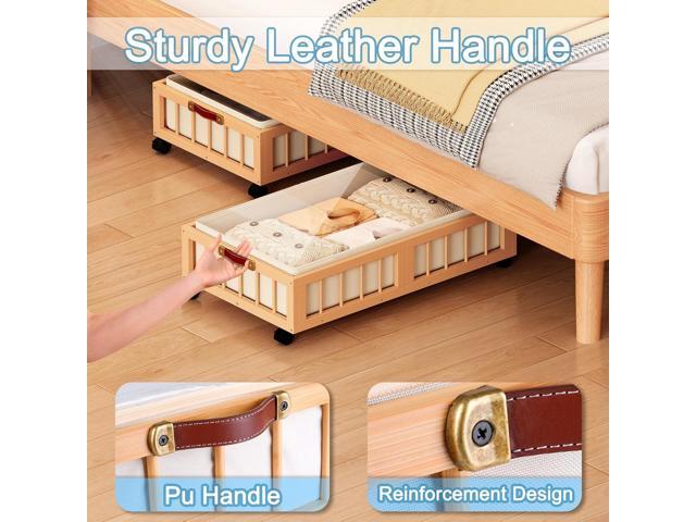 efluky 2-Pack Bamboo Under Bed Storage Containers with Wheels, Under Bed Clothes Storage Basket with Large Dust Bag, Rolling UnderBed Storage for...