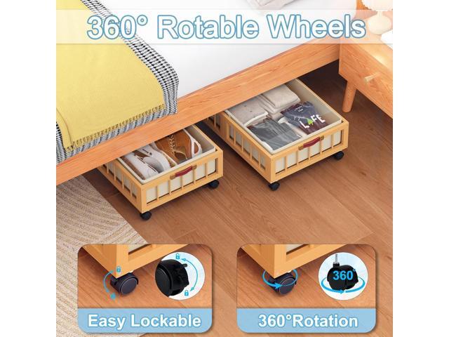 efluky 2-Pack Bamboo Under Bed Storage Containers with Wheels, Under Bed Clothes Storage Basket with Large Dust Bag, Rolling UnderBed Storage for...