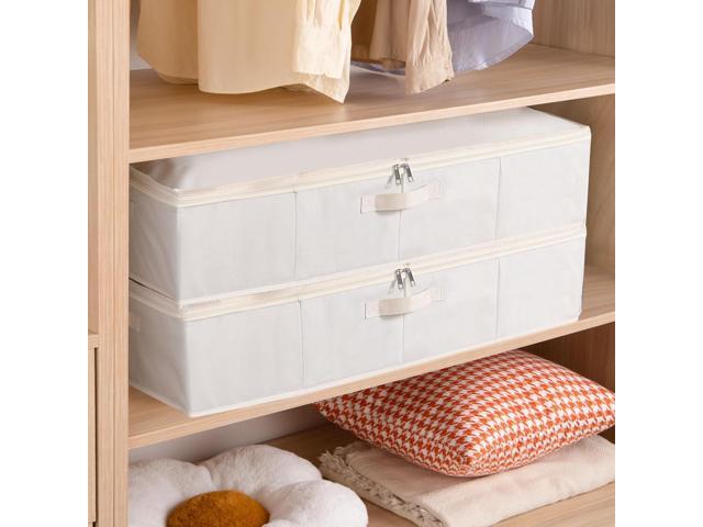Under the Bed Storage Bins, Closet Organizers with Reinforced Handles for Blanket, Sheets, Pillows, Towels, Shoes, Beige, 2 Pack, 23.6 x 11.8 x 5.9...