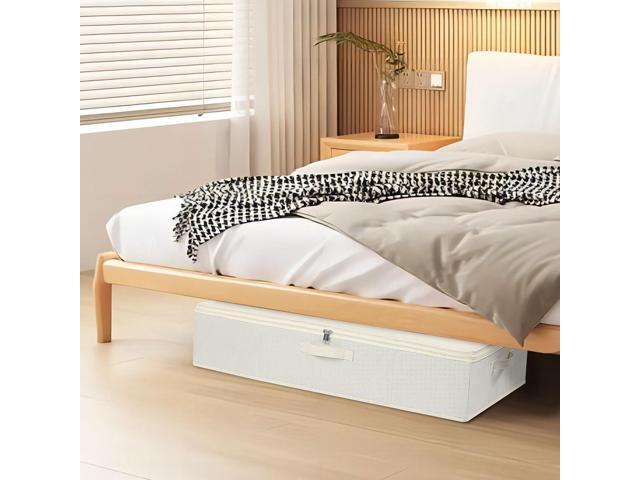Under the Bed Storage Bins, Closet Organizers with Reinforced Handles for Blanket, Sheets, Pillows, Towels, Shoes, Beige, 2 Pack, 23.6 x 11.8 x 5.9...