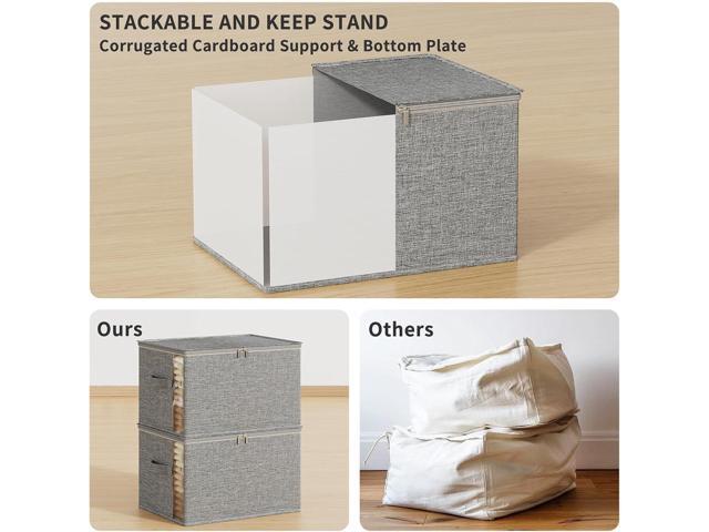 Clothes Storage Bins with Sturdy Frames, Foldable Fabric Clothing Organizer Box for Moving, Sweater Storage Cube with Lids and Zipper, Linen Closet...