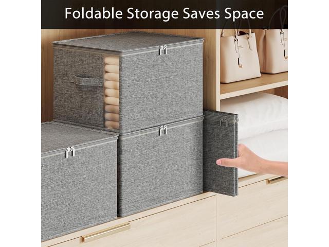 Clothes Storage Bins with Sturdy Frames, Foldable Fabric Clothing Organizer Box for Moving, Sweater Storage Cube with Lids and Zipper, Linen Closet...