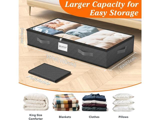 SpaceWhisper 90L Under Bed Storage Containers, 4-Pack Storage Bins with Clear Top, Foldable Closet Organizers and Storage with Label Holder for...