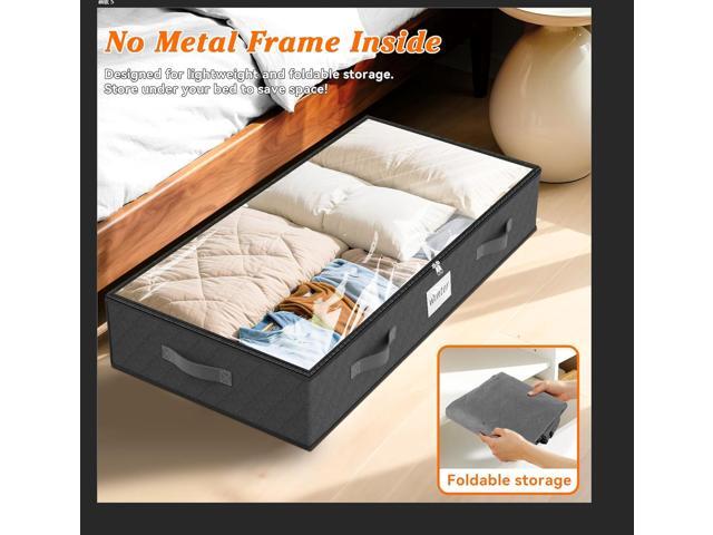 SpaceWhisper 90L Under Bed Storage Containers, 4-Pack Storage Bins with Clear Top, Foldable Closet Organizers and Storage with Label Holder for...