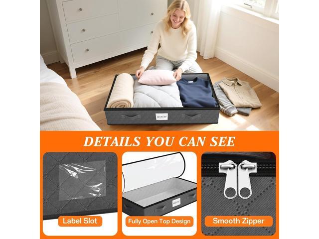 SpaceWhisper 90L Under Bed Storage Containers, 4-Pack Storage Bins with Clear Top, Foldable Closet Organizers and Storage with Label Holder for...