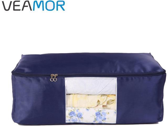 Comforter Storage Bags Pack of 2,Pillow Beddings/Blanket Clothes Organizer Storage Containers with Zippers,Breathable and Moistureproof(Navy blue...