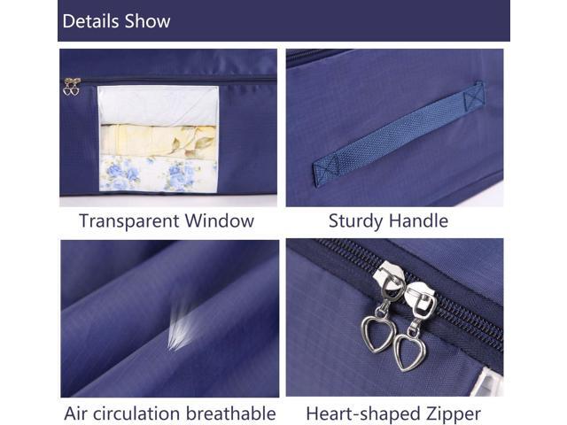 Comforter Storage Bags Pack of 2,Pillow Beddings/Blanket Clothes Organizer Storage Containers with Zippers,Breathable and Moistureproof(Navy blue...
