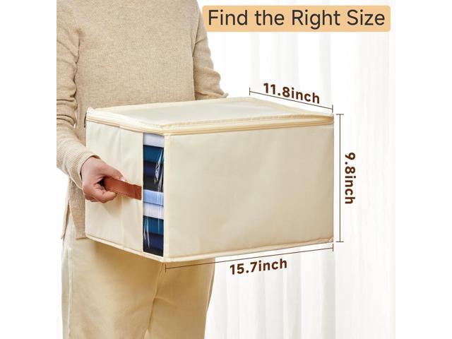 Clothes Storage Bins with Sturdy Frames, Foldable Fabric Clothing Organizer Box for Moving, Sweater Storage Cube with Lids and Zipper, Linen Closet...