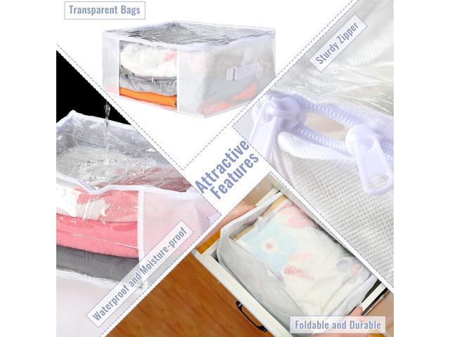 6 Pcs Clear Storage Bags Zippered Plastic Clothes Containers Case Fabric Blanket Organizer Large Storage Bins with Handles for Bedding Sheets...