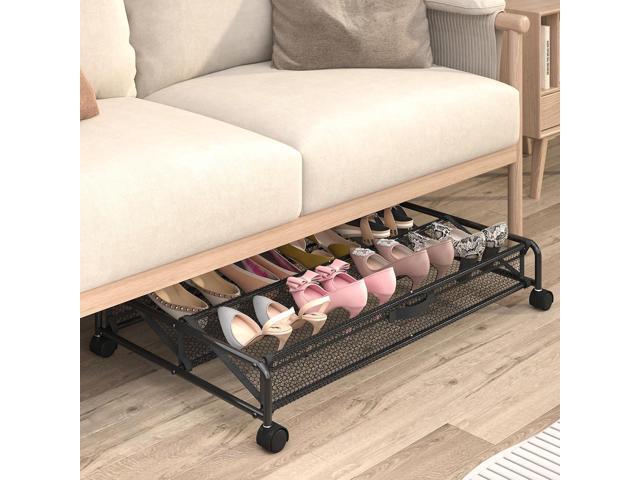 Under Bed Shoe Storage Organizer, Rolling Under Bed Storage Containers with Wheels, Under Bed Shoe Organizer Drawer Space Saving for bedroom