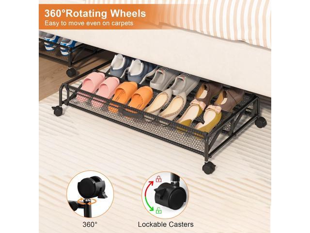 Under Bed Shoe Storage Organizer, Rolling Under Bed Storage Containers with Wheels, Under Bed Shoe Organizer Drawer Space Saving for bedroom
