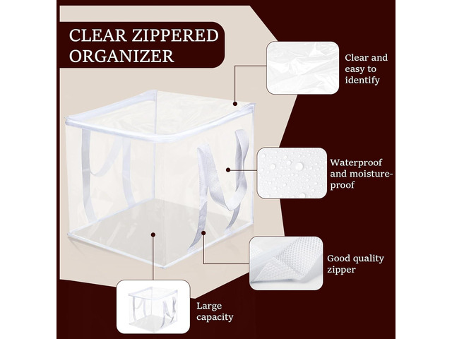 6 Pcs Clear Storage Bags With Zipper 12 × 12 × 12 inch PVC Clear Clothes Storage Bags with Reinforced Handles Moving Bag with Zippers for Clothes,...