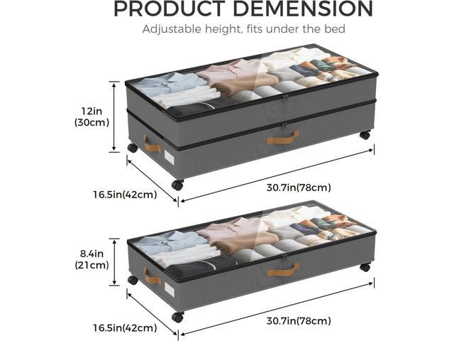 Under Bed Storage with Wheels 2-Pack, 75L XXL Under the Bed Storage Containers Large, 12' Tall Adjustable Storage for Underbed with Lids, Rolling...
