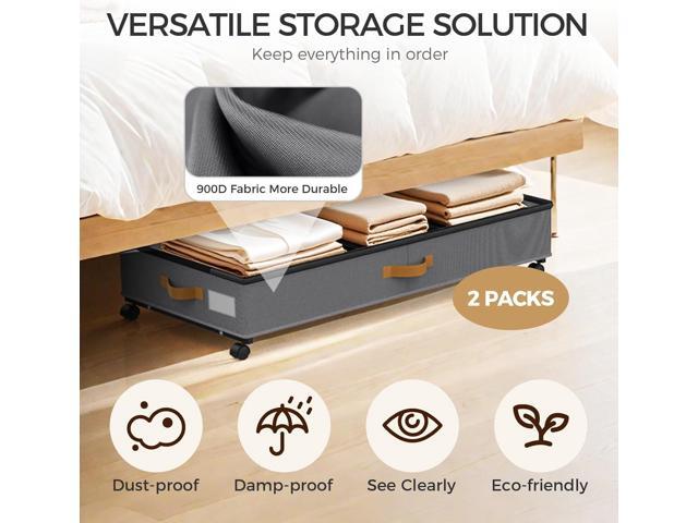 Under Bed Storage with Wheels 2-Pack, 75L XXL Under the Bed Storage Containers Large, 12' Tall Adjustable Storage for Underbed with Lids, Rolling...