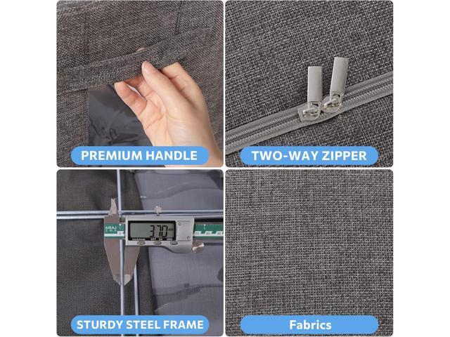 Clothes Storage Bins Box - Linen Fabric Foldable Stackable Container Organizer Set with Clear Window & Carry Handles & Metal Frame - 2Pack Large...