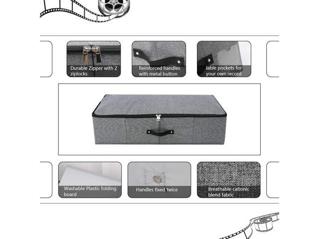 2PCS Foldable Under Bed Storage Box with Plastic Support Liner, Handles, Zipper lid, Blankets Clothes Comforters Storage Bin Organizer for Bedroom...