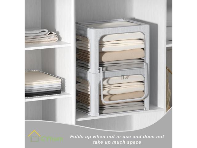 3 Openings Clothes Storage Bins Box - 3Pack Stackable Foldable Storage Bin - Metal Frame Storage Box Clothing Storage Organizer with Clear Window,...