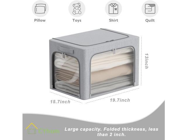 3 Openings Clothes Storage Bins Box - 3Pack Stackable Foldable Storage Bin - Metal Frame Storage Box Clothing Storage Organizer with Clear Window,...