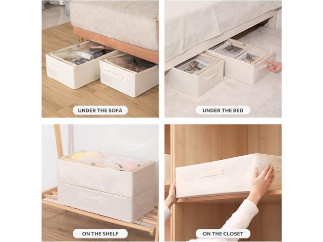 Under Bed Storage Bins Frame Storage Box Oxford Fabric Sturdy Underbed Container Foldable Stackable Large Capacity Clothes Organizer