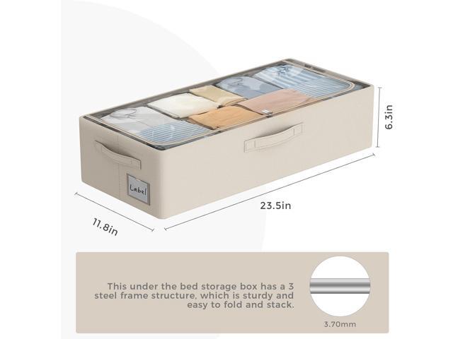 Under Bed Storage Bins Frame Storage Box Oxford Fabric Sturdy Underbed Container Foldable Stackable Large Capacity Clothes Organizer