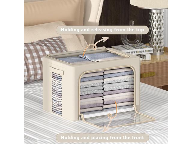 3Pack Frame Storage Box - Clothes Storage Bin Bags Oxford Fabric Foldable Stackable Container Organizer Set with Clear Window & Carry Handles Large...