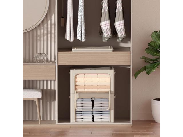 3Pack Frame Storage Box - Clothes Storage Bin Bags Oxford Fabric Foldable Stackable Container Organizer Set with Clear Window & Carry Handles Large...