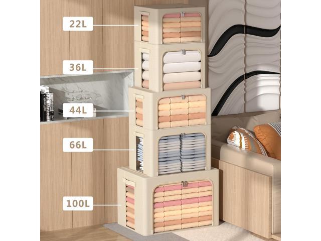 3Pack Frame Storage Box - Clothes Storage Bin Bags Oxford Fabric Foldable Stackable Container Organizer Set with Clear Window & Carry Handles Large...