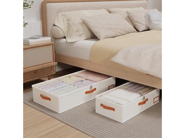 Yawinhe Under Bed Storage, 2 Pack Closet Organizers, Collapsible Container Bags, with Sorting Card Slot and 4 Leather Handles, for Blanket,...