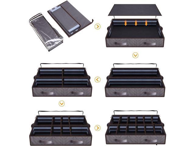 Under Bed Shoe Storage Organizer, Set of 2, Sturdy Structure, Adjustable Dividers, Reinforced Handle, Sturdy Zipper, Underbed Storage Solution with...