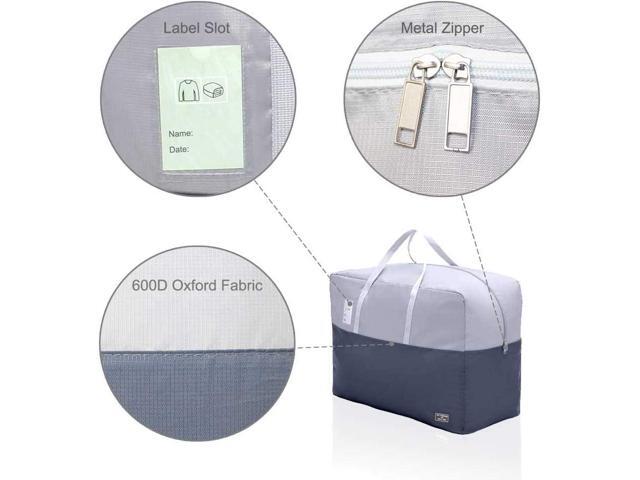 75L Large Zipper Comforter Storage Bag, Folding Blanket Storage Bag with Reinforced Handle, Under-Bed Storage for Bedding, Clothes, Pillows, Grey
