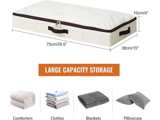 2Pcs Under-Bed Storage Bins with Sturdy Handles, Toy Storage Organizers, Clothes Storage, Rigid Folding Under Sofa Storage for Clothing, Quilts,...