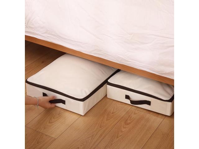 2Pcs Under-Bed Storage Bins with Sturdy Handles, Toy Storage Organizers, Clothes Storage, Rigid Folding Under Sofa Storage for Clothing, Quilts,...