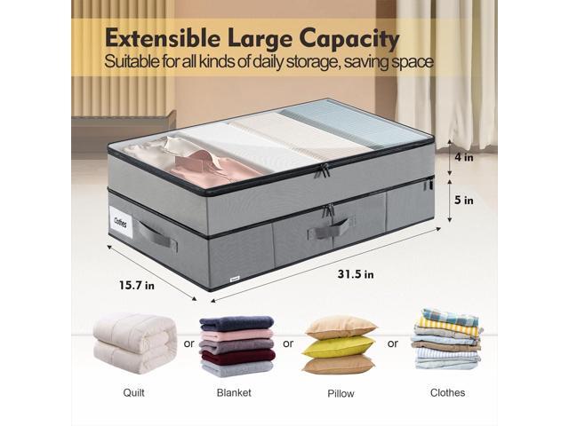 Large Under Bed Storage Containers, 2-Pack Double Layer Underbed Storage Bins with 3 Handles, 70L Extensible/Closed Clothes Storage Organizer with...