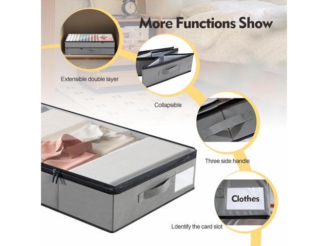 Large Under Bed Storage Containers, 2-Pack Double Layer Underbed Storage Bins with 3 Handles, 70L Extensible/Closed Clothes Storage Organizer with...