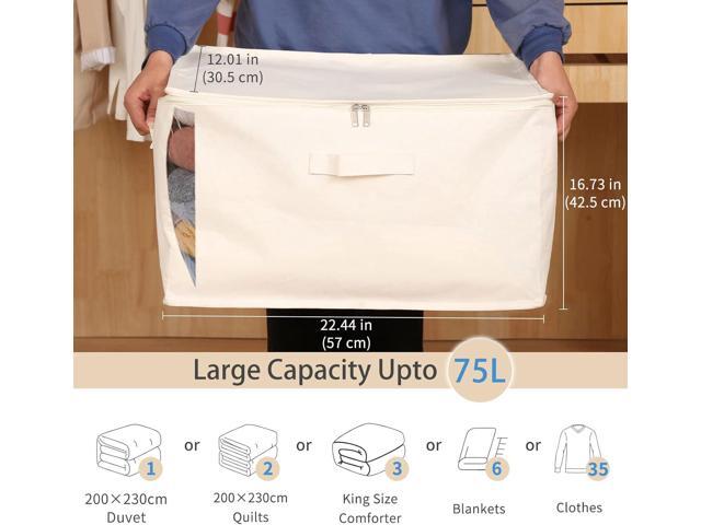 Canvas Comforters Bags Closet Organizers and Storage for Quilts Clothes Organization Containers Bins with Sturdy Zipper, Clear Window 75L for...