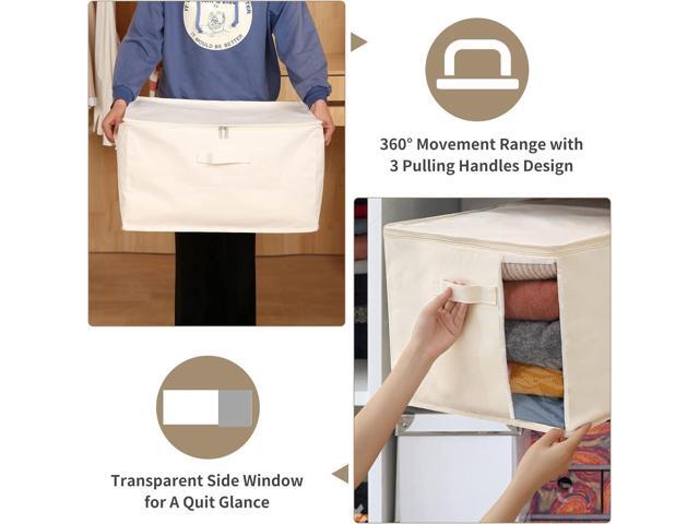 Canvas Comforters Bags Closet Organizers and Storage for Quilts Clothes Organization Containers Bins with Sturdy Zipper, Clear Window 75L for...