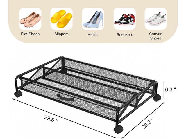 Under Bed Shoe Storage Organizer, Rolling Under Bed Storage Containers with Wheels, Under Bed Shoe Organizer Drawer Space Saving for bedroom