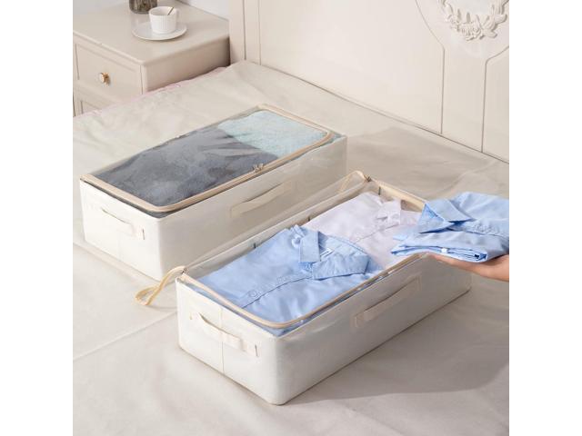 Under Bed Storage Bins Frame Storage Box Oxford Fabric Sturdy Underbed Container Foldable Stackable Large Capacity Clothes Organizer