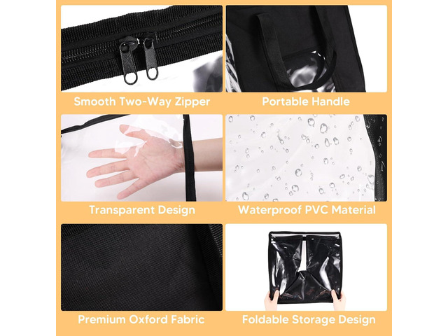 4 Packs Large Toy Storage Bins 12' Clear Zippered Storage Bags with Handles, Transparent PVC Storage Bags, Foldable Cube Storage Organizer for...