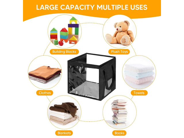 4 Packs Large Toy Storage Bins 12' Clear Zippered Storage Bags with Handles, Transparent PVC Storage Bags, Foldable Cube Storage Organizer for...