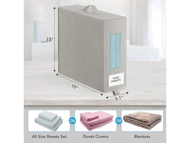3 Pcs Bed Sheet Organizers and Storage, Large Size Sheet Set Organizers (Queen & King) Duvet Covers Blanket Storage for Linen Closet with Handle,...