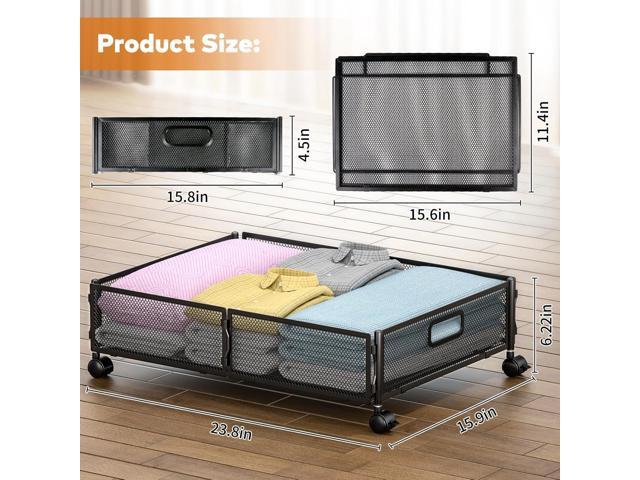 Under Bed Storage with Wheels, Rolling Under Bed Storage Bins for Shoes Clothes, Foldable and Easy Mobility (4 Pack, Black)