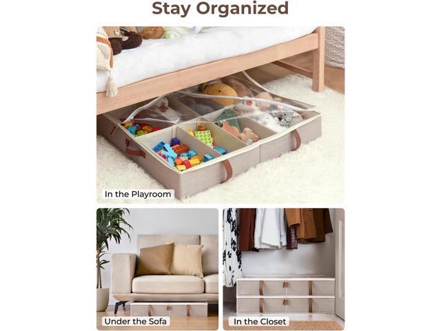 StorageWorks Under Bed Shoe Storage Organizer, Underbed Shoes Container with Adjustable Dividers, Shoe Storage Basket with Cover, Brown, 2-Pack,...